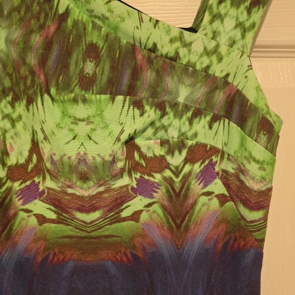 Aidan Mattox Green Purple Rust Asymmetrical Cocktail Dress - Picture 6 of 7